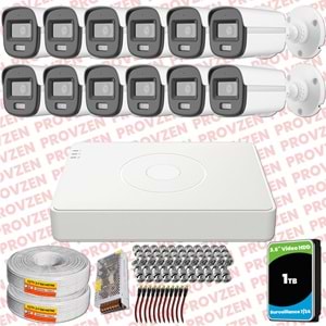 Provzen Hikvision ColorVu Full HD 12 Kameralı Gece Renkli Güvenlik Kamerası Olay Anında bildirim