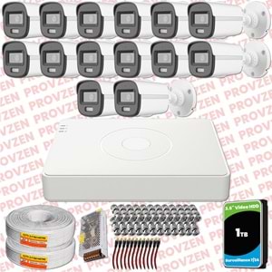 Provzen Hikvision ColorVu Full HD 14 Kameralı Gece Renkli Güvenlik Kamerası Olay Anında bildirim