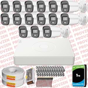 Provzen Hikvision ColorVu Full HD 15 Kameralı Gece Renkli Güvenlik Kamerası Olay Anında bildirim