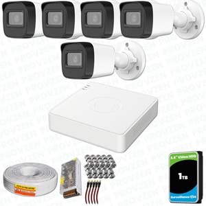 Provzen Hikvision 5 Kameralı Full HD Geniş Açı Güvenlik Kamerası 1TB Olay Anında bildirim