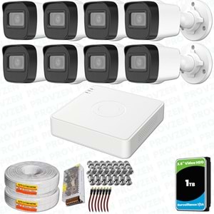 Provzen Hikvision 8 Kameralı Full HD Geniş Açı Güvenlik Kamerası 1TB Olay Anında bildirim