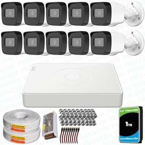 Provzen Hikvision 10 Kameralı Full HD Geniş Açı Güvenlik Kamerası 1TB Olay Anında bildirim