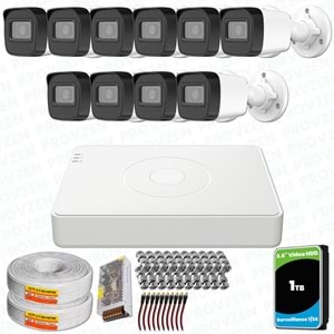 Provzen Hikvision 11 Kameralı Full HD Geniş Açı Güvenlik Kamerası 1TB Olay Anında bildirim