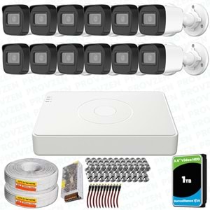 Provzen Hikvision 12 Kameralı Full HD Geniş Açı Güvenlik Kamerası 1TB Olay Anında bildirim