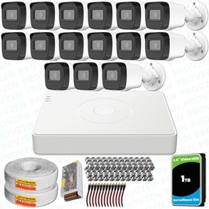Provzen Hikvision 15 Kameralı Full HD Geniş Açı Güvenlik Kamerası 1TB Olay Anında bildirim