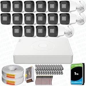 Provzen Hikvision 16 Kameralı Full HD Geniş Açı Güvenlik Kamerası 1TB Olay Anında bildirim