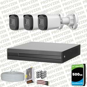 Provzen Dahua Full HD 3 Kameralı Güvenlik Kamerası + 500GB HDD