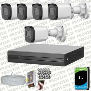 Provzen Dahua Full HD 5 Kameralı Güvenlik Kamerası + 1TB HDD