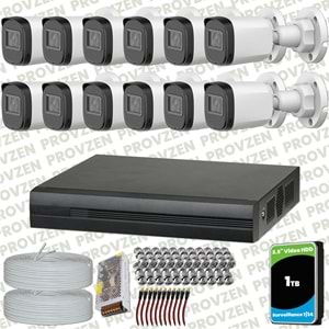 Provzen Dahua Full HD 12 Kameralı Güvenlik Kamerası + 1TB HDD