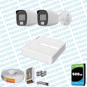 Provzen HiLook 2 Kameralı Full HD ColorVu Mikrofonlu Güvenlik Kamerası Olay Anında bildirim