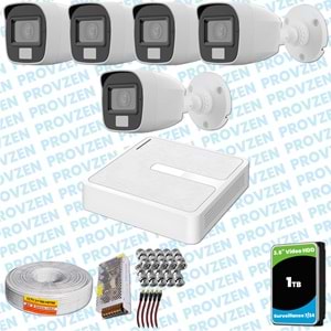 Provzen HiLook 5 Kameralı Full HD ColorVu Mikrofonlu Güvenlik Kamerası Olay Anında bildirim