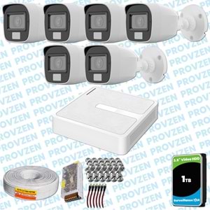 Provzen HiLook 6 Kameralı Full HD ColorVu Mikrofonlu Güvenlik Kamerası Olay Anında bildirim