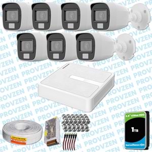 Provzen HiLook 7 Kameralı Full HD ColorVu Mikrofonlu Güvenlik Kamerası Olay Anında bildirim
