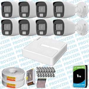 Provzen HiLook 8 Kameralı Full HD ColorVu Mikrofonlu Güvenlik Kamerası Olay Anında bildirim