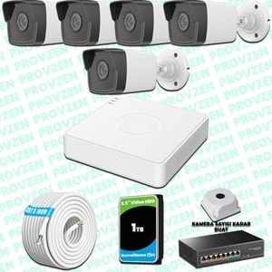Provzen Hikvision 5 Kameralı IP 1080P Mikrofonlu Güvenlik Kamerası Olay Anında bildirim