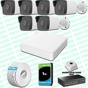 Provzen Hikvision 6 Kameralı IP 1080P Mikrofonlu Güvenlik Kamerası Olay Anında bildirim
