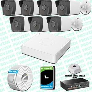 Provzen Hikvision 7 Kameralı IP 1080P Mikrofonlu Güvenlik Kamerası Olay Anında bildirim