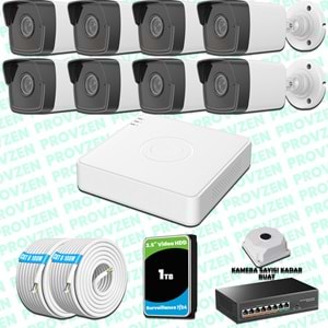 Provzen Hikvision 8 Kameralı IP 1080P Mikrofonlu Güvenlik Kamerası Olay Anında bildirim