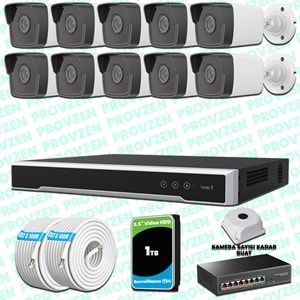 Provzen Hikvision 10 Kameralı IP 1080P Mikrofonlu Güvenlik Kamerası Olay Anında bildirim