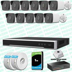 Provzen Hikvision 11 Kameralı IP 1080P Mikrofonlu Güvenlik Kamerası Olay Anında bildirim