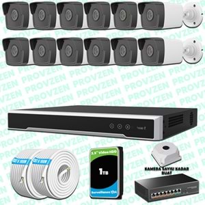 Provzen Hikvision 12 Kameralı IP 1080P Mikrofonlu Güvenlik Kamerası Olay Anında bildirim