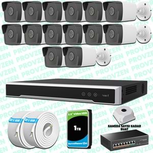 Provzen Hikvision 14 Kameralı IP 1080P Mikrofonlu Güvenlik Kamerası Olay Anında bildirim