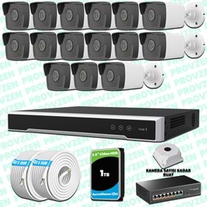 Provzen Hikvision 15 Kameralı IP 1080P Mikrofonlu Güvenlik Kamerası Olay Anında bildirim