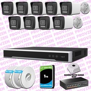Provzen Hikvision 9 Kameralı IP 1080P ColorVu Güvenlik Kamerası Mikrofonlu Olay Anında bildirim