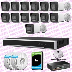 Provzen Hikvision 13 Kameralı IP 1080P ColorVu Güvenlik Kamerası Mikrofonlu Olay Anında bildirim