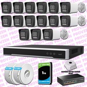Provzen Hikvision 15 Kameralı IP 1080P ColorVu Güvenlik Kamerası Mikrofonlu Olay Anında bildirim