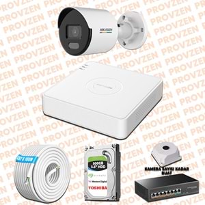 Provzen Hikvision 1 IP Kamera 7/24 Renkli Mikrofonlu Güvenlik Kamerası Olay Anında bildirim