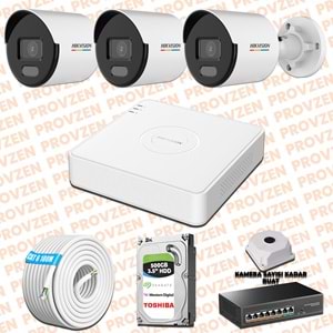 Provzen Hikvision 3 IP Kamera 7/24 Renkli Mikrofonlu Güvenlik Kamerası Olay Anında bildirim