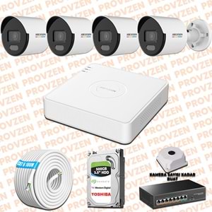 Provzen Hikvision 4 IP Kamera 7/24 Renkli Mikrofonlu Güvenlik Kamerası Olay Anında bildirim