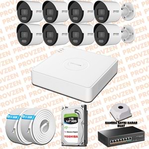 Provzen Hikvision 8 IP Kamera 7/24 Renkli Mikrofonlu Güvenlik Kamerası Olay Anında bildirim