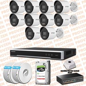 Provzen Hikvision 10 IP Kamera 7/24 Renkli Mikrofonlu Güvenlik Kamerası Olay Anında bildirim