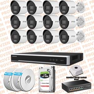 Provzen Hikvision 12 IP Kamera 7/24 Renkli Mikrofonlu Güvenlik Kamerası Olay Anında bildirim