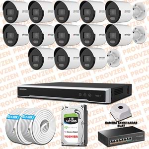 Provzen Hikvision 13 IP Kamera 7/24 Renkli Mikrofonlu Güvenlik Kamerası Olay Anında bildirim