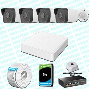 Provzen Hikvision 4 IP Kameralı 4MP 1440P Mikrofonlu Güvenlik Kamerası