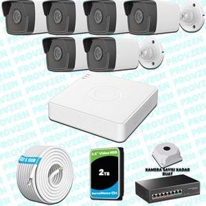 Provzen Hikvision 6 IP Kameralı 4MP 1440P Mikrofonlu Güvenlik Kamerası