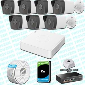 Provzen Hikvision 7 IP Kameralı 4MP 1440P Mikrofonlu Güvenlik Kamerası