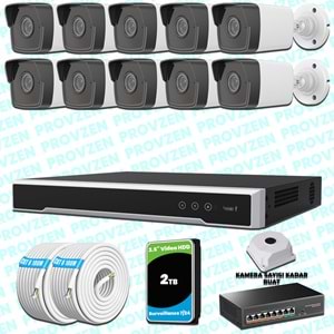 Provzen Hikvision 10 IP Kameralı 4MP 1440P Mikrofonlu Güvenlik Kamerası