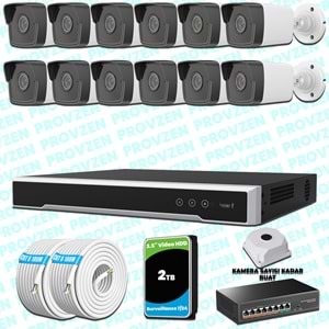 Provzen Hikvision 12 IP Kameralı 4MP 1440P Mikrofonlu Güvenlik Kamerası