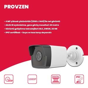 Provzen Hikvision 13 IP Kameralı 4MP 1440P Mikrofonlu Güvenlik Kamerası