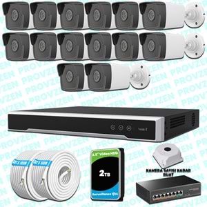 Provzen Hikvision 14 IP Kameralı 4MP 1440P Mikrofonlu Güvenlik Kamerası