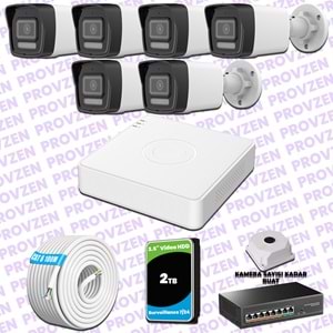 Provzen Hikvision 6 IP 4MP Hibrit ColorVu Güvenlik Kamerası Seti Olay Anında bildirim