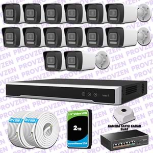 Provzen Hikvision 14 IP 4MP Hibrit ColorVu Güvenlik Kamerası Seti Olay Anında bildirim