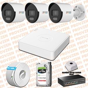 Provzen Hikvision 3 IP 4MP ColorVu Mikrofonlu Güvenlik Kamerası Olay Anında bildirim