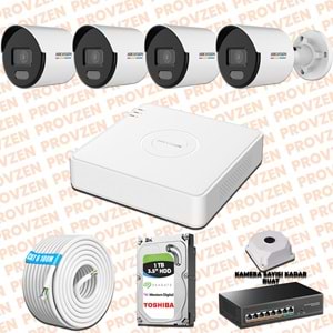 Provzen Hikvision 4 IP 4MP ColorVu Mikrofonlu Güvenlik Kamerası Olay Anında bildirim