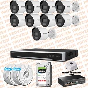 Provzen Hikvision 9 IP 4MP ColorVu Mikrofonlu Güvenlik Kamerası Olay Anında bildirim