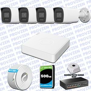 Provzen Hikvision Hibrit IP ColorVu 4 Kameralı Güvenlik Kamerası Mikrofonlu Olay Anında bildirim